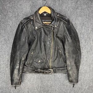 Harley Davidson Womens Black Leather Biker Jacket Asymmetrical Belted CA 03402 L
